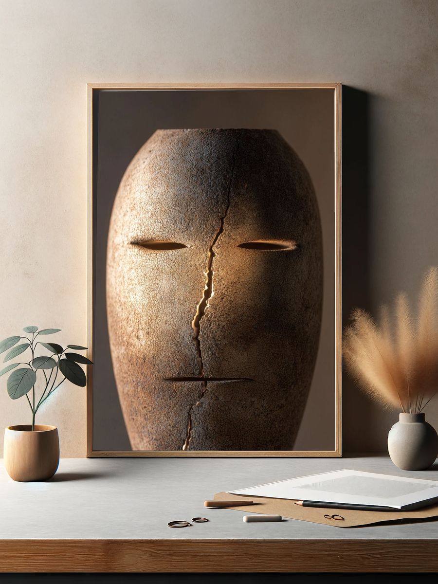 Cracked Face Sculpture — Fine Art Print. — room view 2