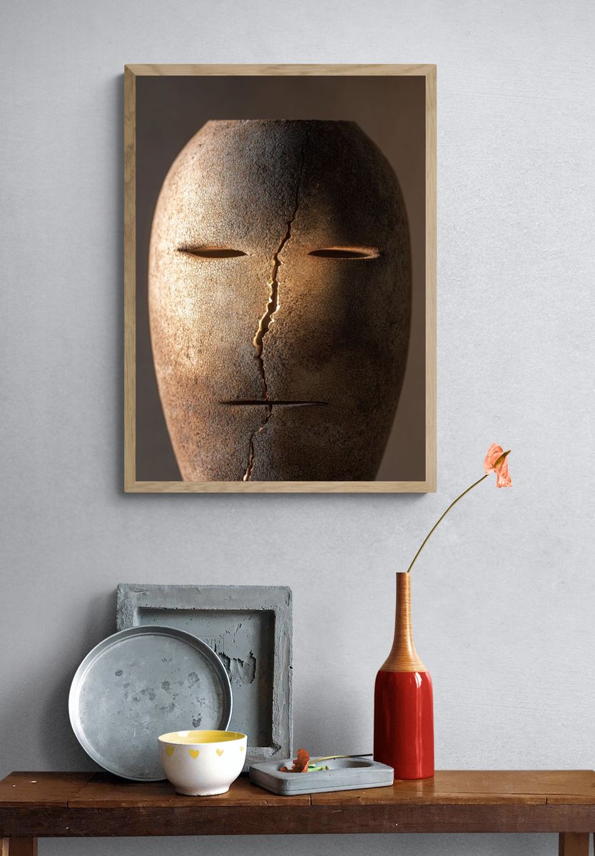Cracked Face Sculpture — Fine Art Print. — room view 3