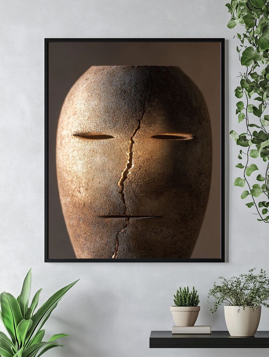 Cracked Face Sculpture — Fine Art Print. — room view 4