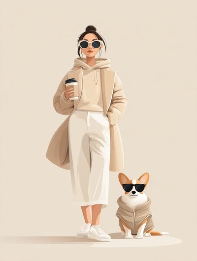 Stylish Woman with Dog — Illustration Print. poster print