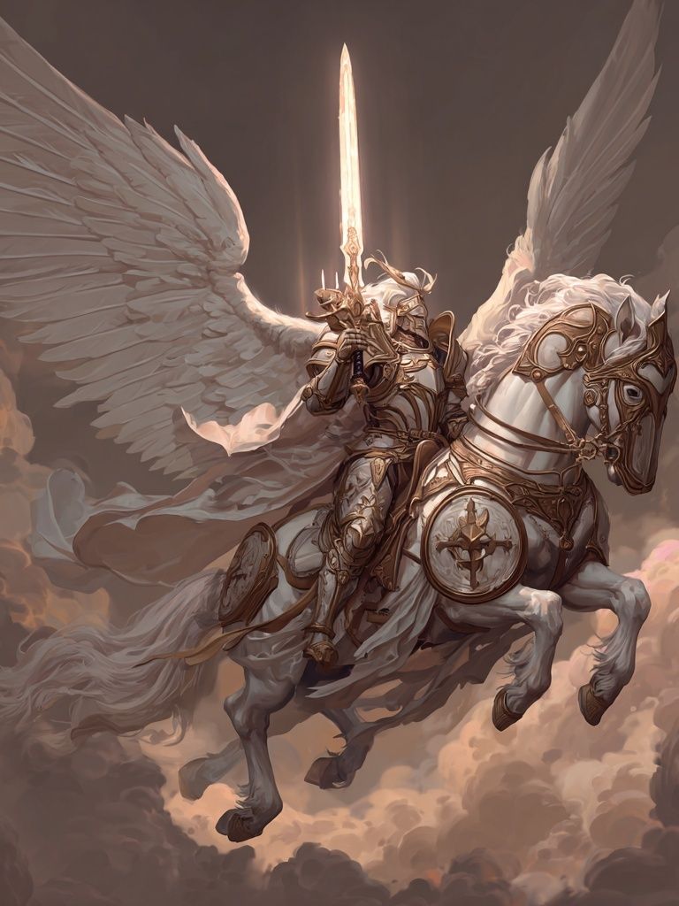 Winged Knight on Pegasus Fantasy Print. poster detail