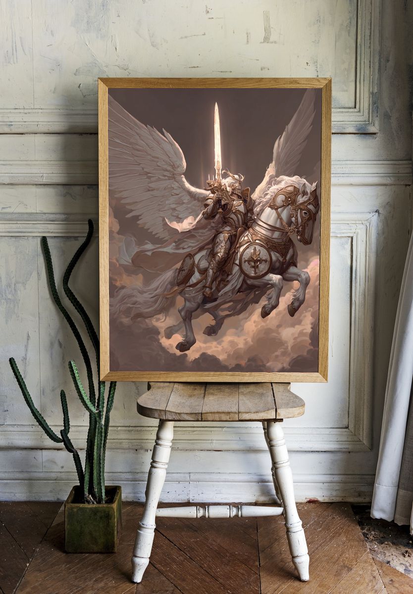 Winged Knight on Pegasus Fantasy Print. — room view 1