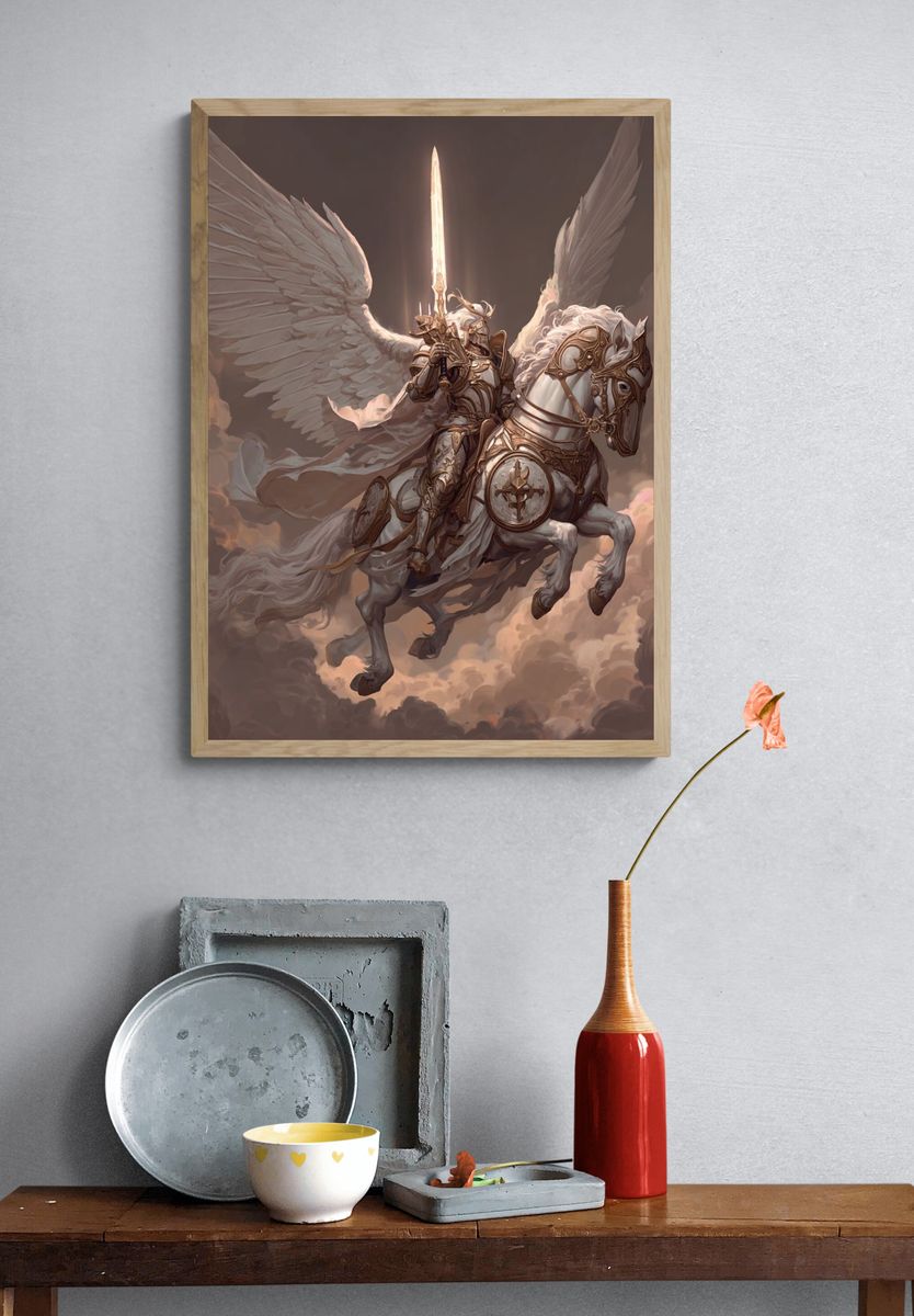 Winged Knight on Pegasus Fantasy Print. — room view 3