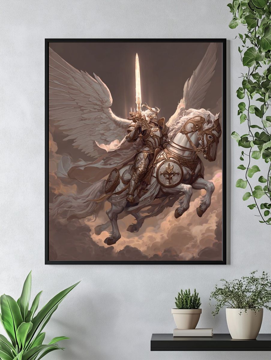 Winged Knight on Pegasus Fantasy Print. — room view 4