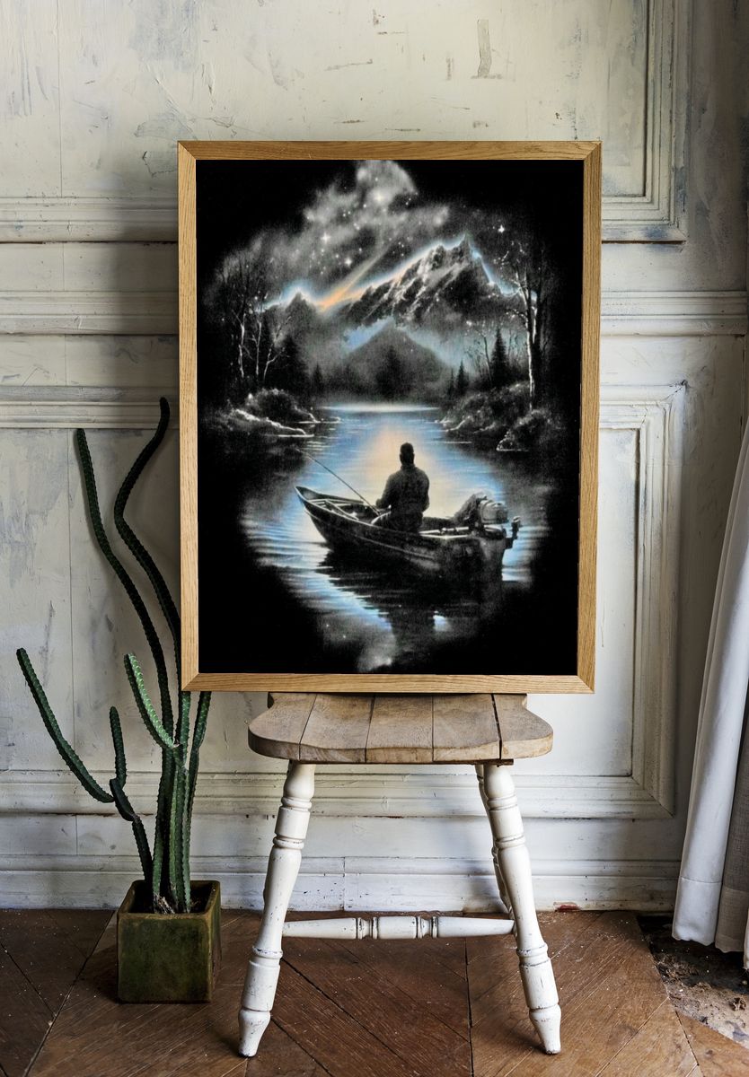 Fishing at Night — Fine Art Print. — room view 1