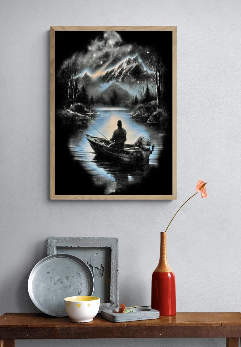 Fishing at Night — Fine Art Print. — room view 3