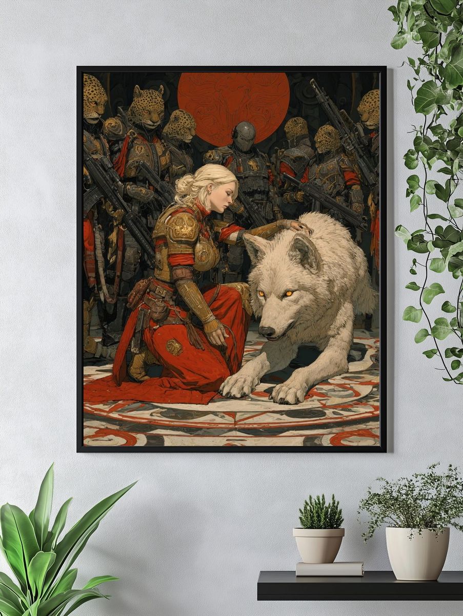 Fantasy Warrior and Wolf Print. — room view 4