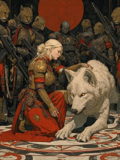 Fantasy Warrior and Wolf Print. poster print