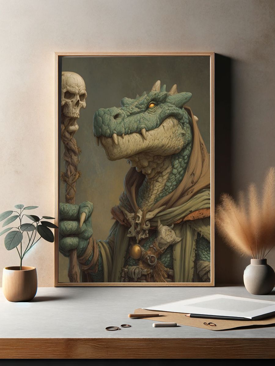 Mystical Lizard Sorcerer — Fantasy Print. — room view 2