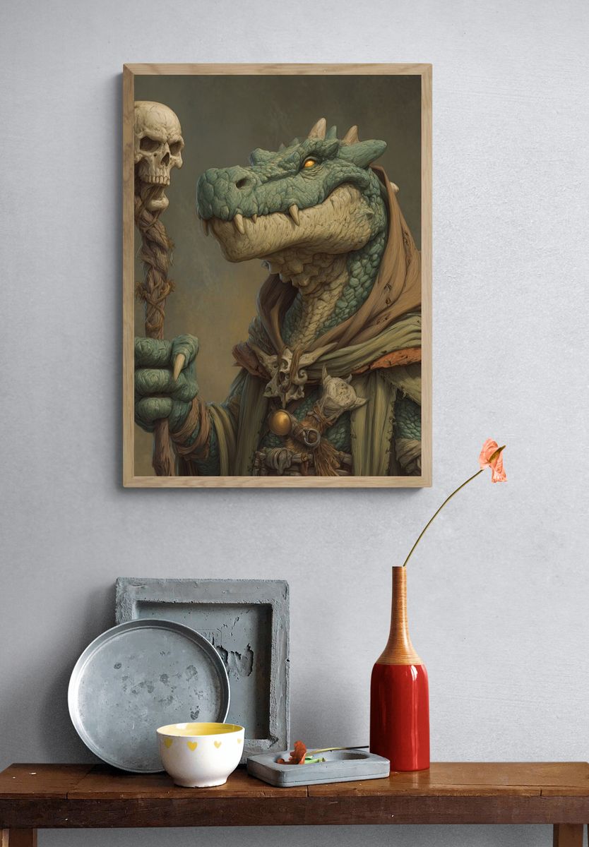 Mystical Lizard Sorcerer — Fantasy Print. — room view 3