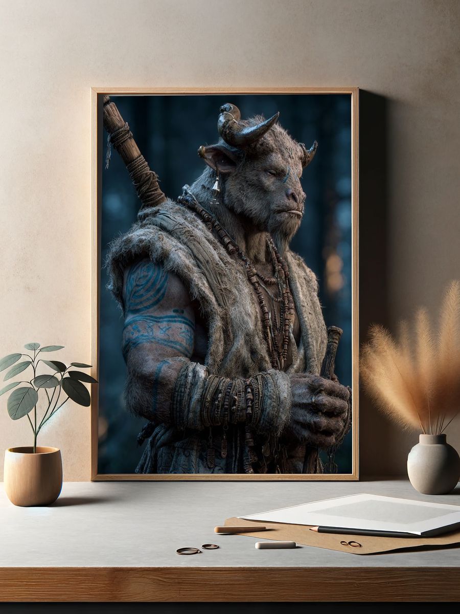 Mythical Beast Warrior — Fantasy Print. — room view 2