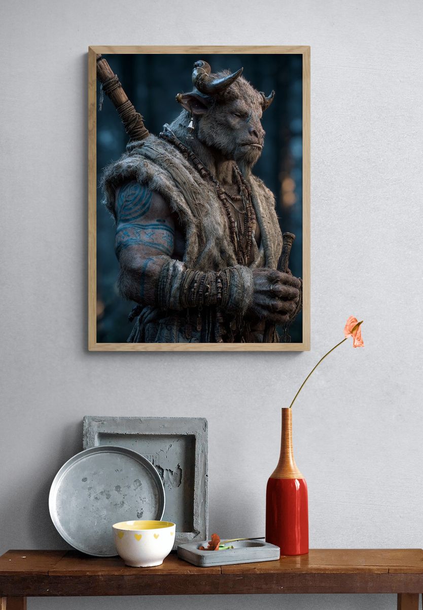 Mythical Beast Warrior — Fantasy Print. — room view 3