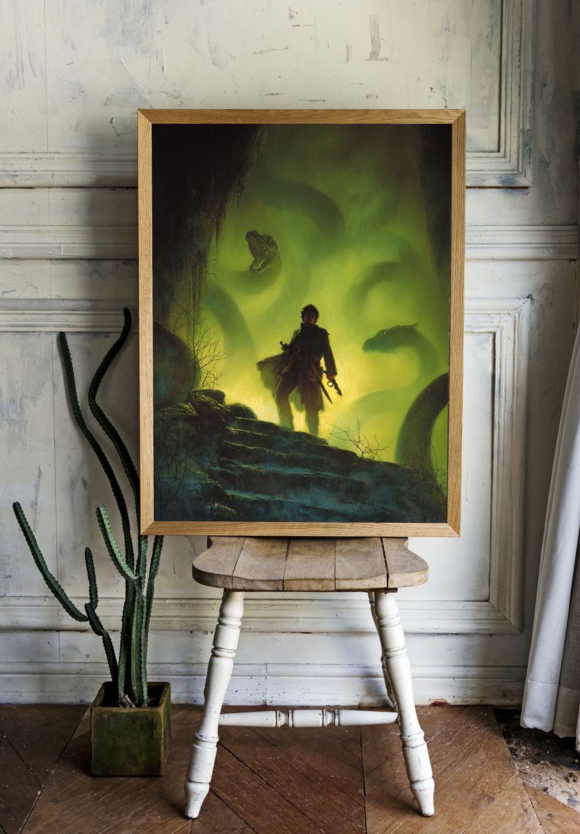 Adventurer and Serpents — Fantasy Print. — room view 1