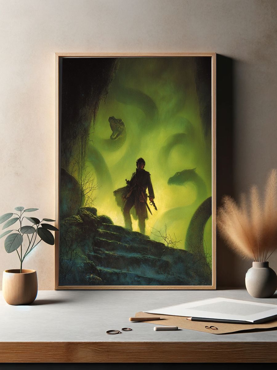 Adventurer and Serpents — Fantasy Print. — room view 2