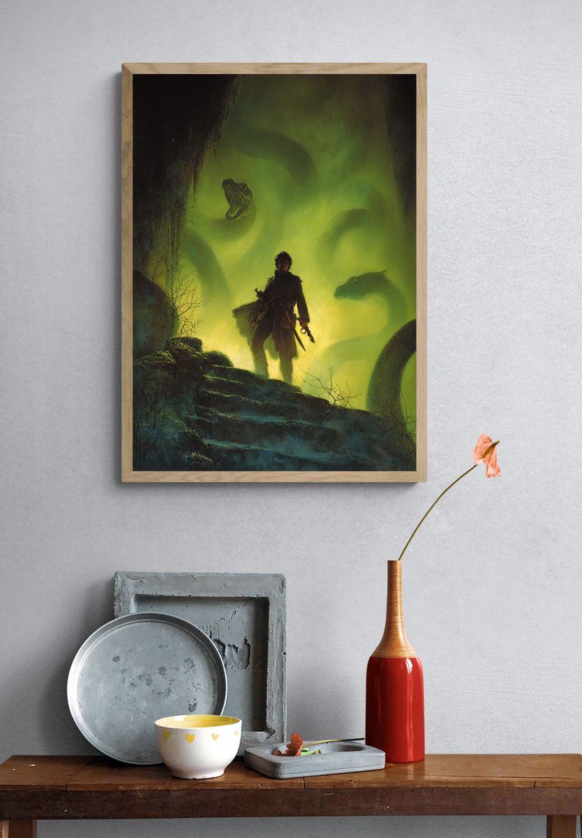 Adventurer and Serpents — Fantasy Print. — room view 3
