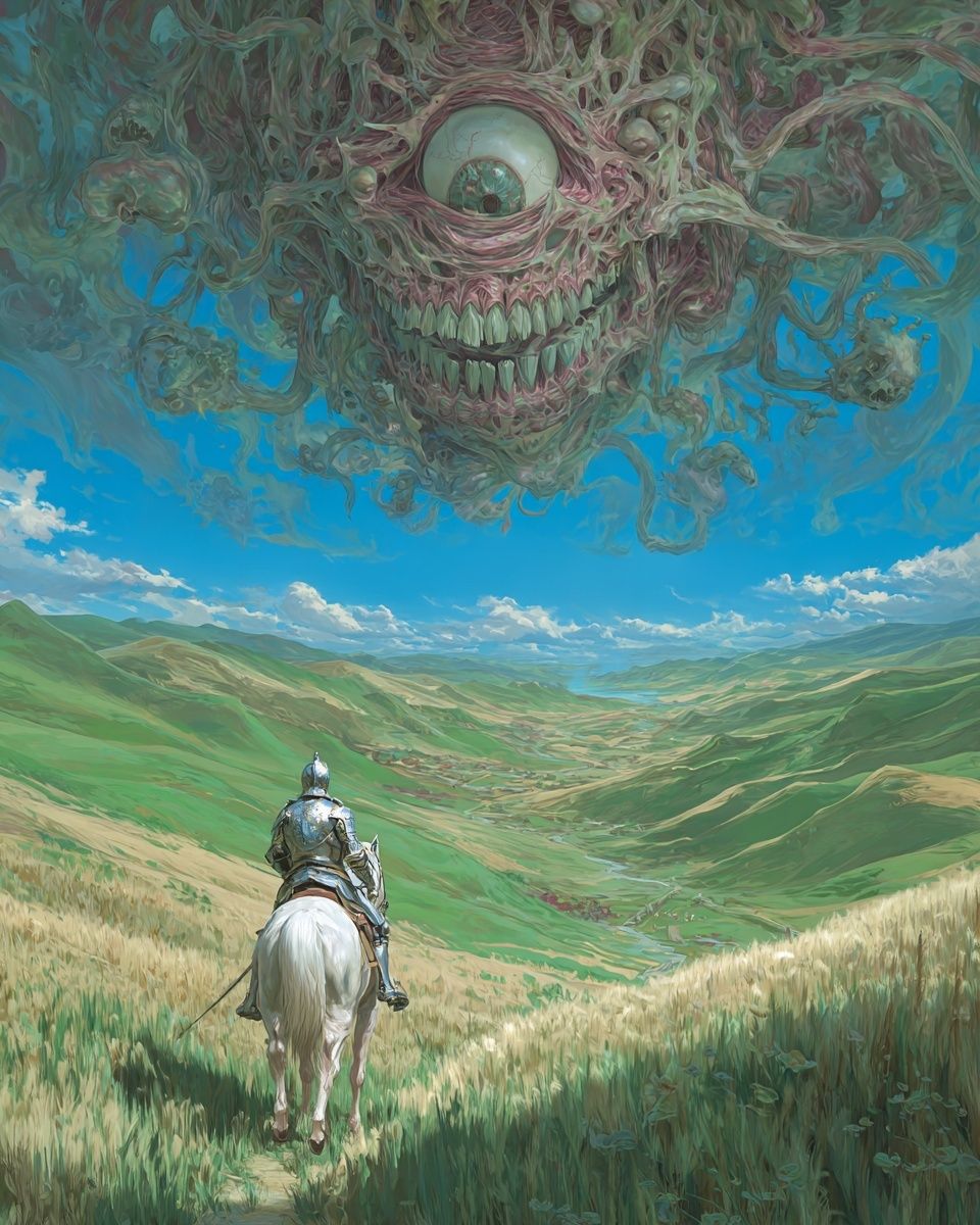 Knight Facing Monstrous Sky — Fantasy Print. poster detail
