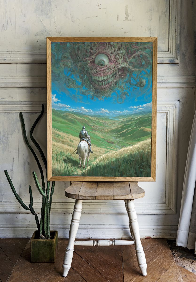 Knight Facing Monstrous Sky — Fantasy Print. — room view 1