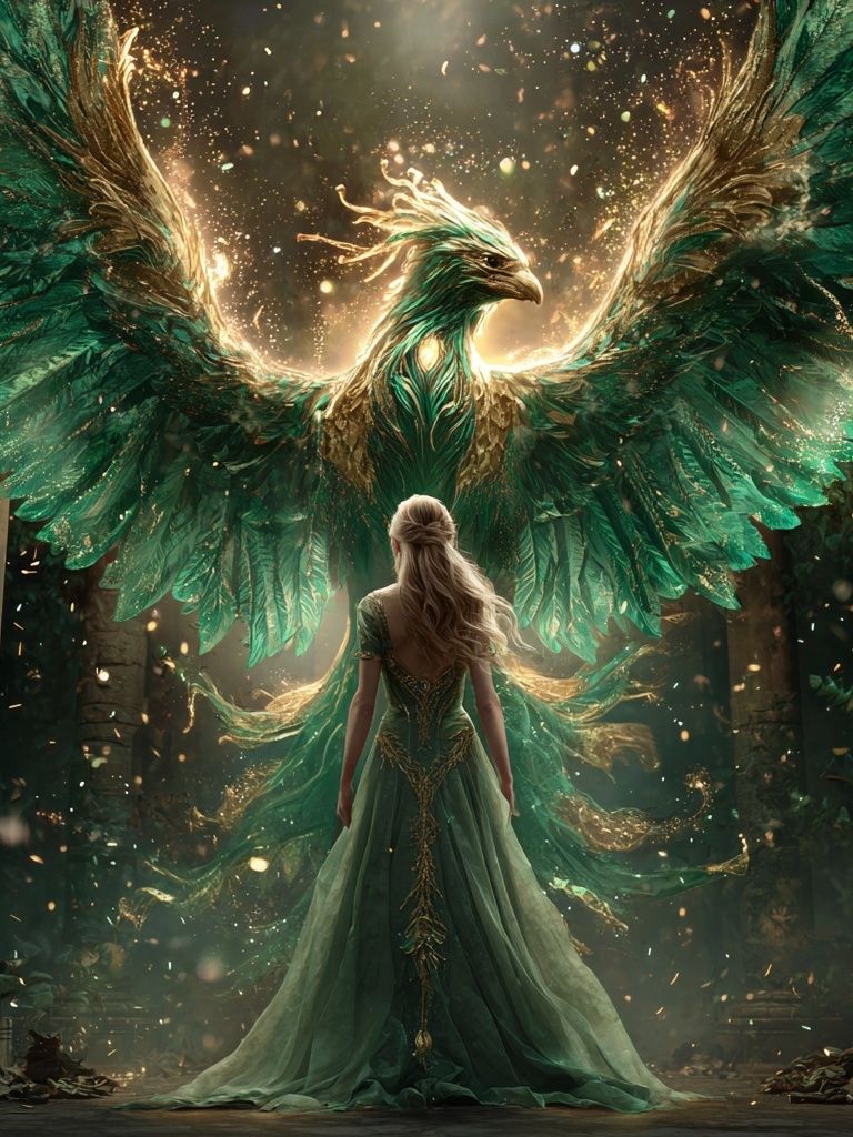 Phoenix and Enchantress — Fantasy Art Print. poster — illustration art
