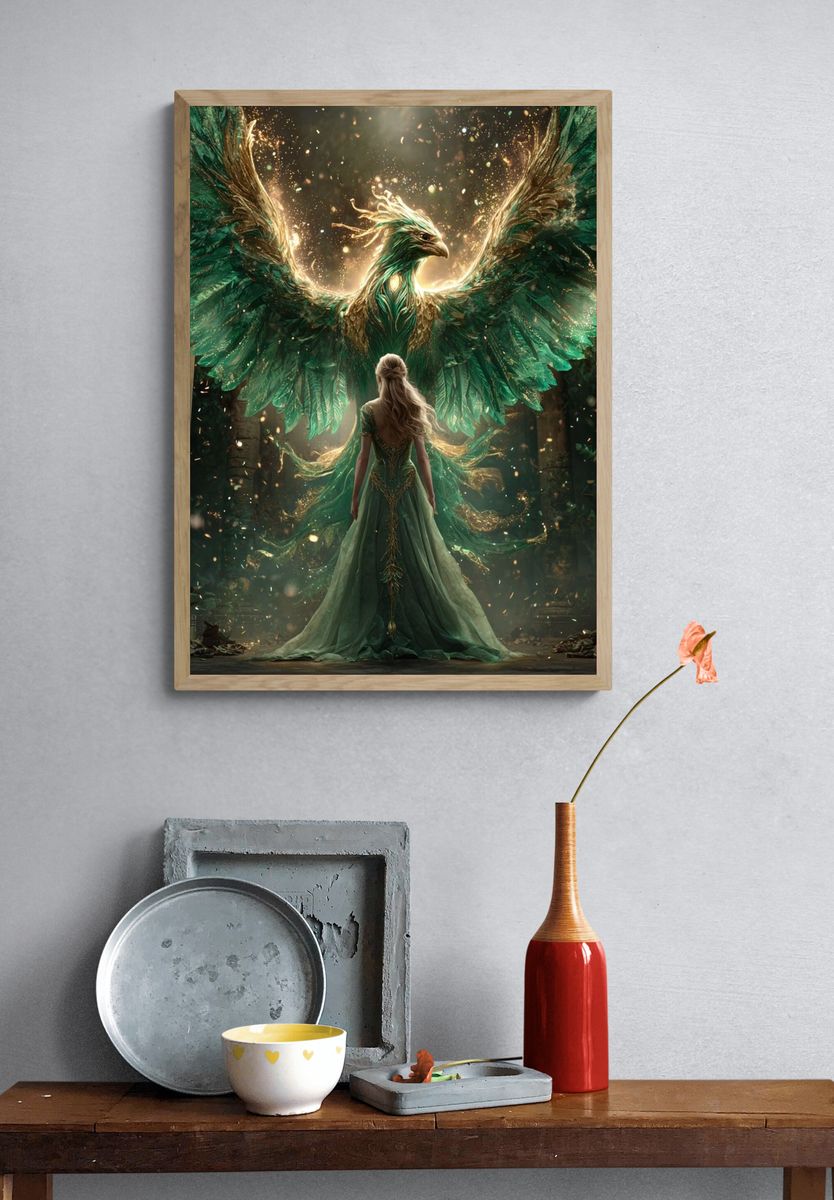 Phoenix and Enchantress — Fantasy Art Print. — room view 3