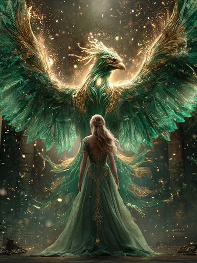 Phoenix and Enchantress — Fantasy Art Print. poster