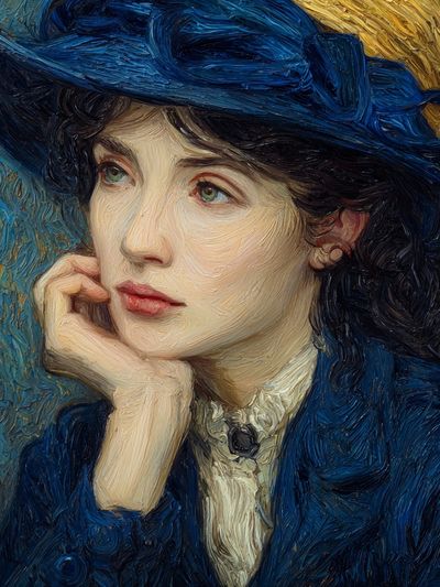 Thoughtful Woman in Blue — Fine Art Print. poster print