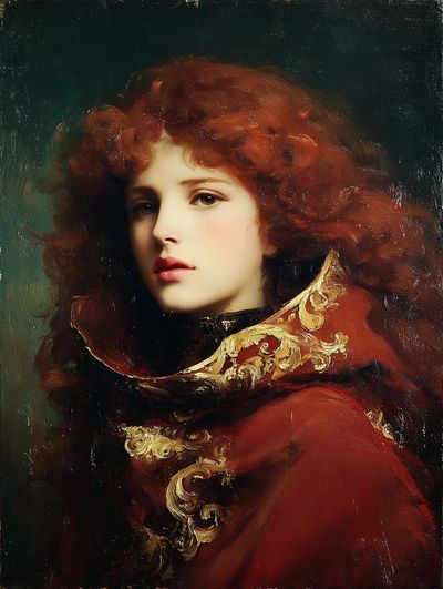 Elegant Woman in Red Cloak — Fine Art Print. poster