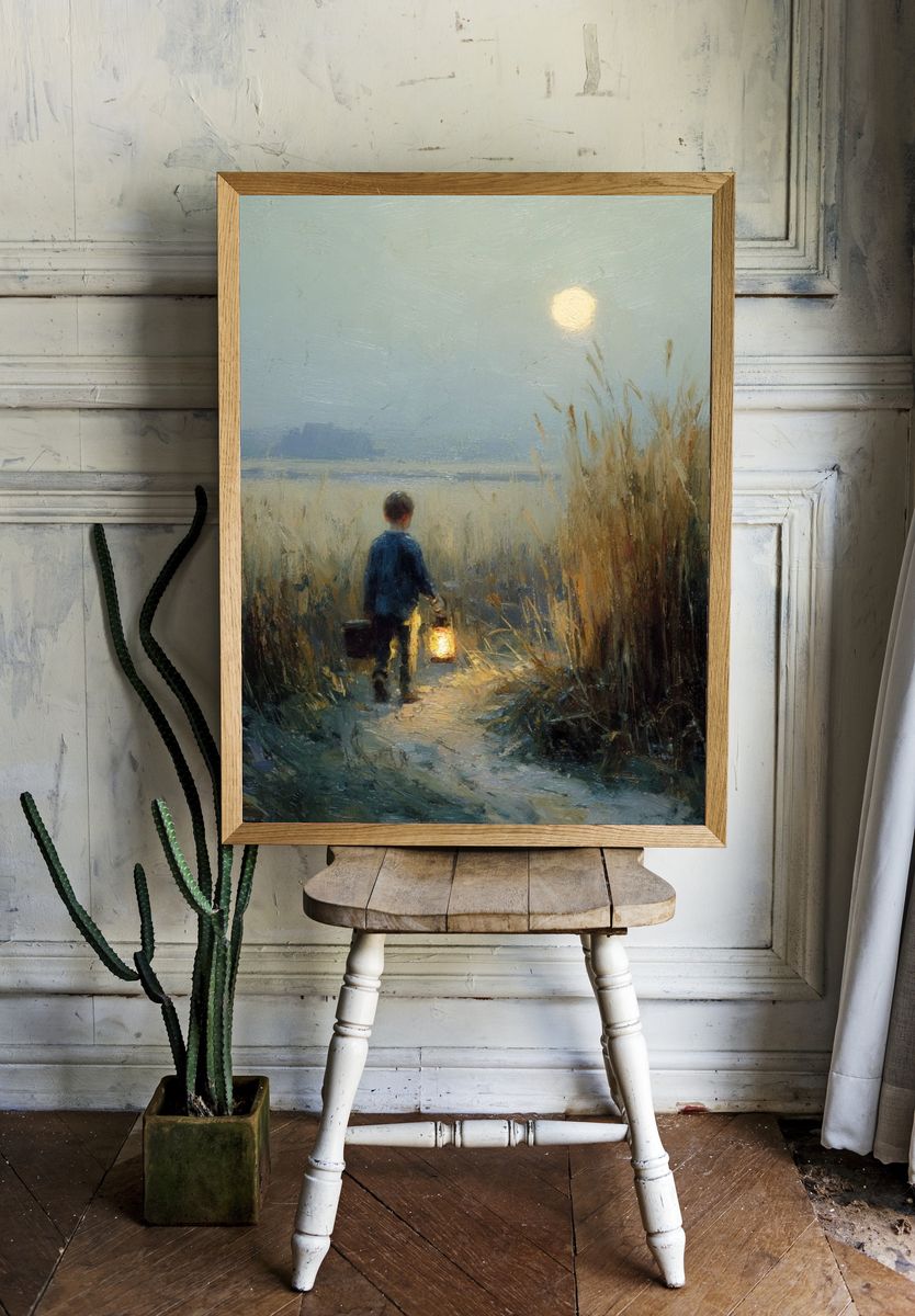 Moonlit Marsh Walk Painting Poster. — room view 1