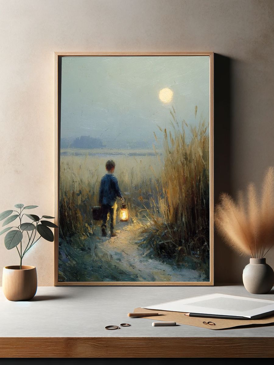 Moonlit Marsh Walk Painting Poster. — room view 2