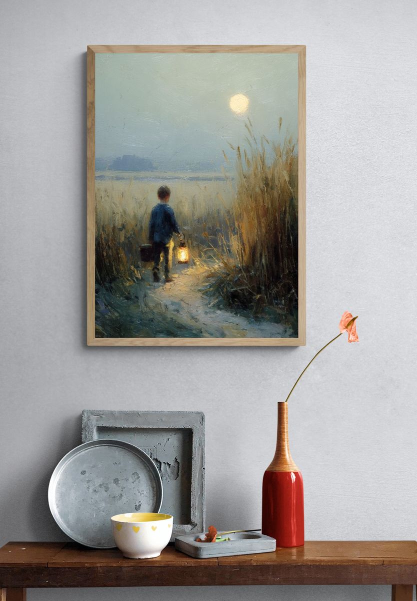Moonlit Marsh Walk Painting Poster. — room view 3