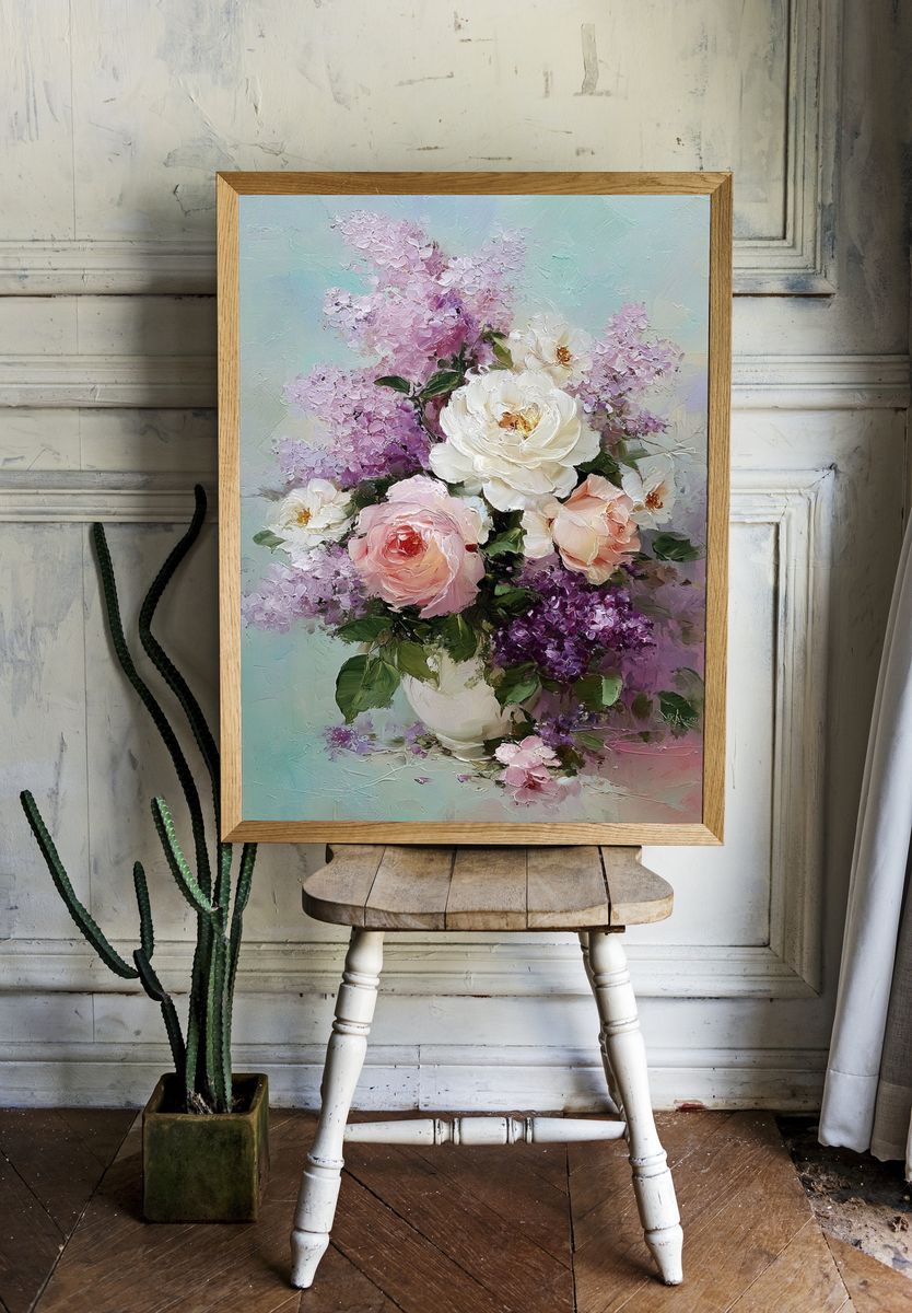 Pastel Floral Bouquet Fine-Art Poster. — room view 1