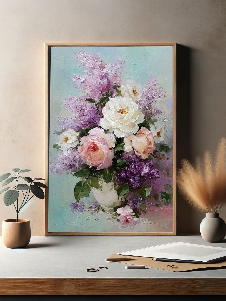 Pastel Floral Bouquet Fine-Art Poster. — room view 2