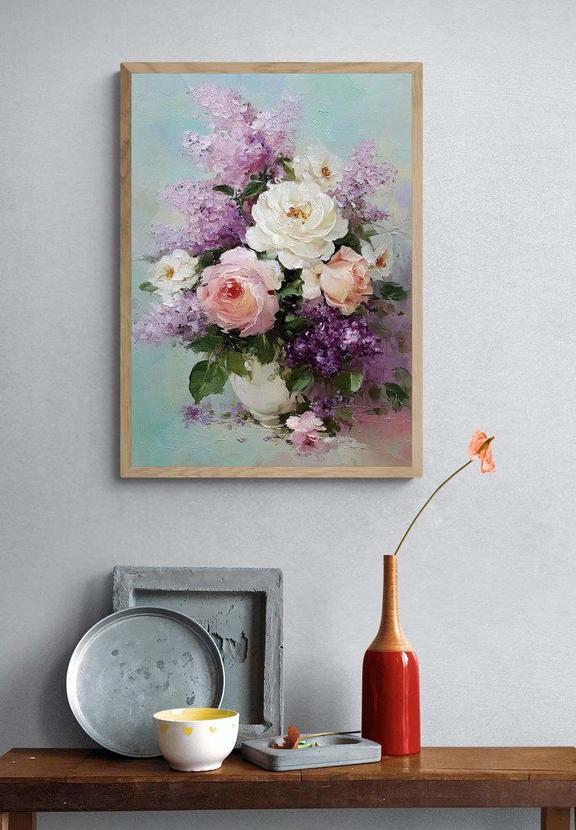 Pastel Floral Bouquet Fine-Art Poster. — room view 3