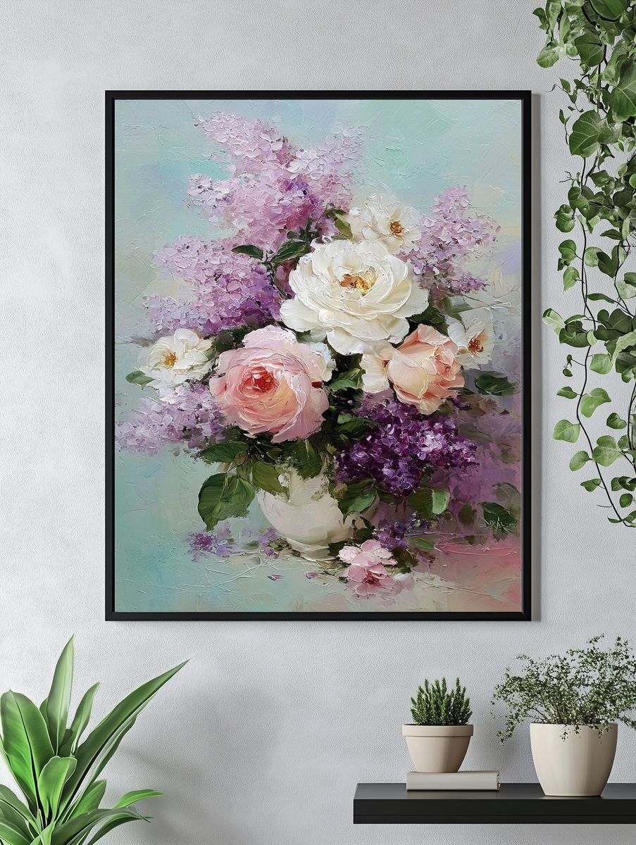 Pastel Floral Bouquet Fine-Art Poster. — room view 4