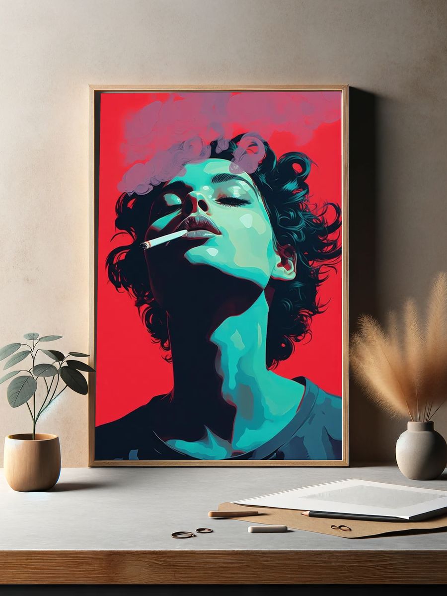 Smoking Woman Pop-Art Poster. — room view 2
