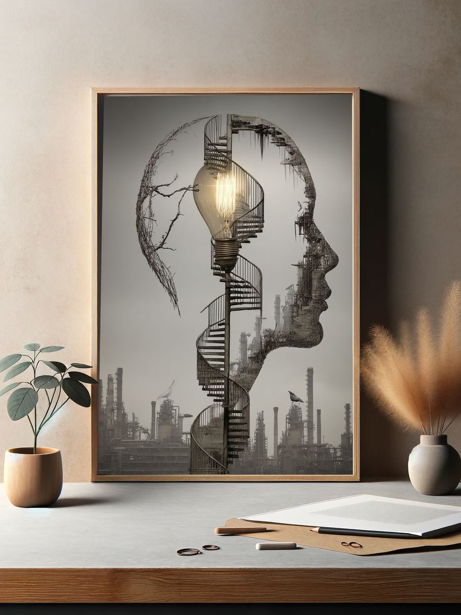 Surreal Lightbulb Spiral — Fine Art Print. — room view 2