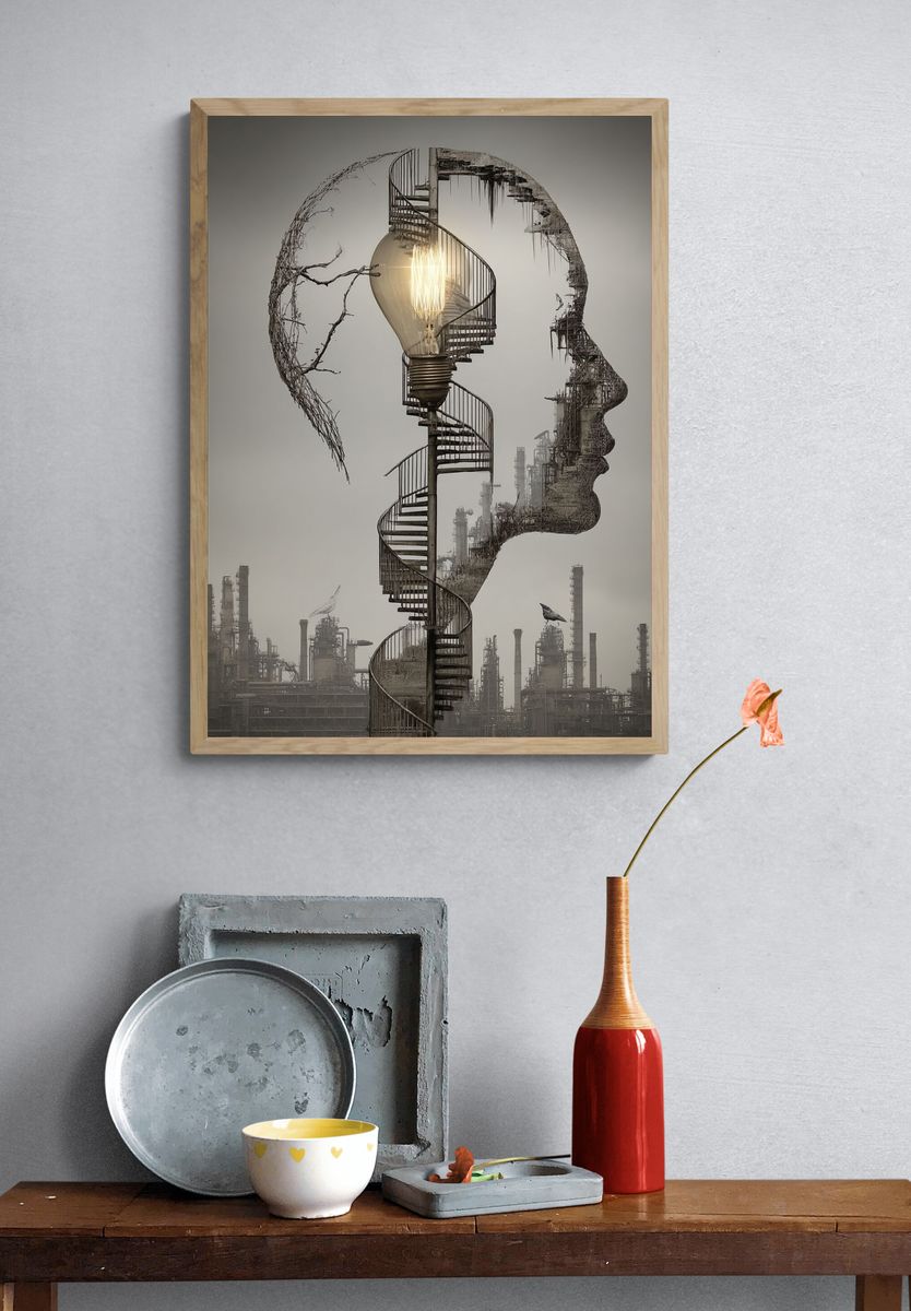 Surreal Lightbulb Spiral — Fine Art Print. — room view 3