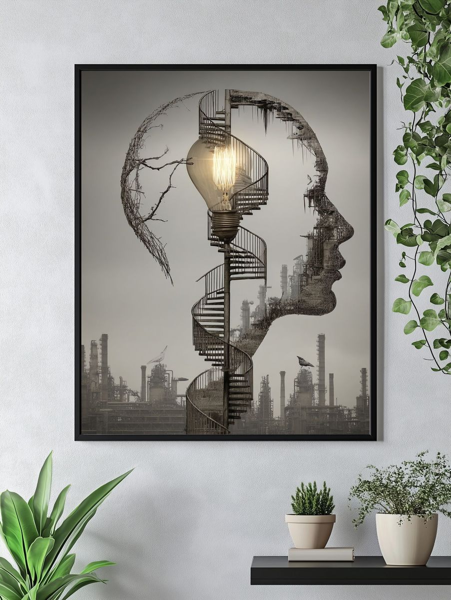 Surreal Lightbulb Spiral — Fine Art Print. — room view 4