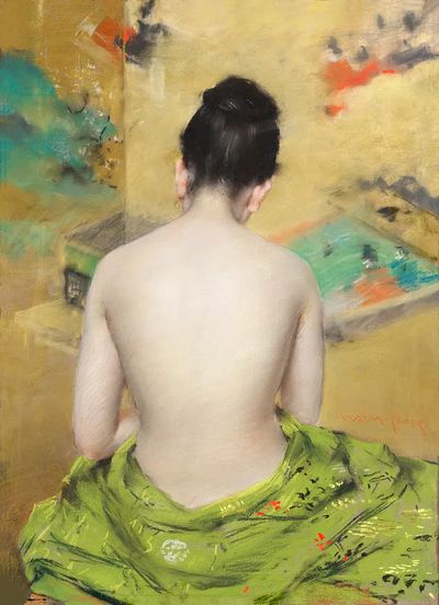 Woman in Green Shawl — Fine Art Print. poster print