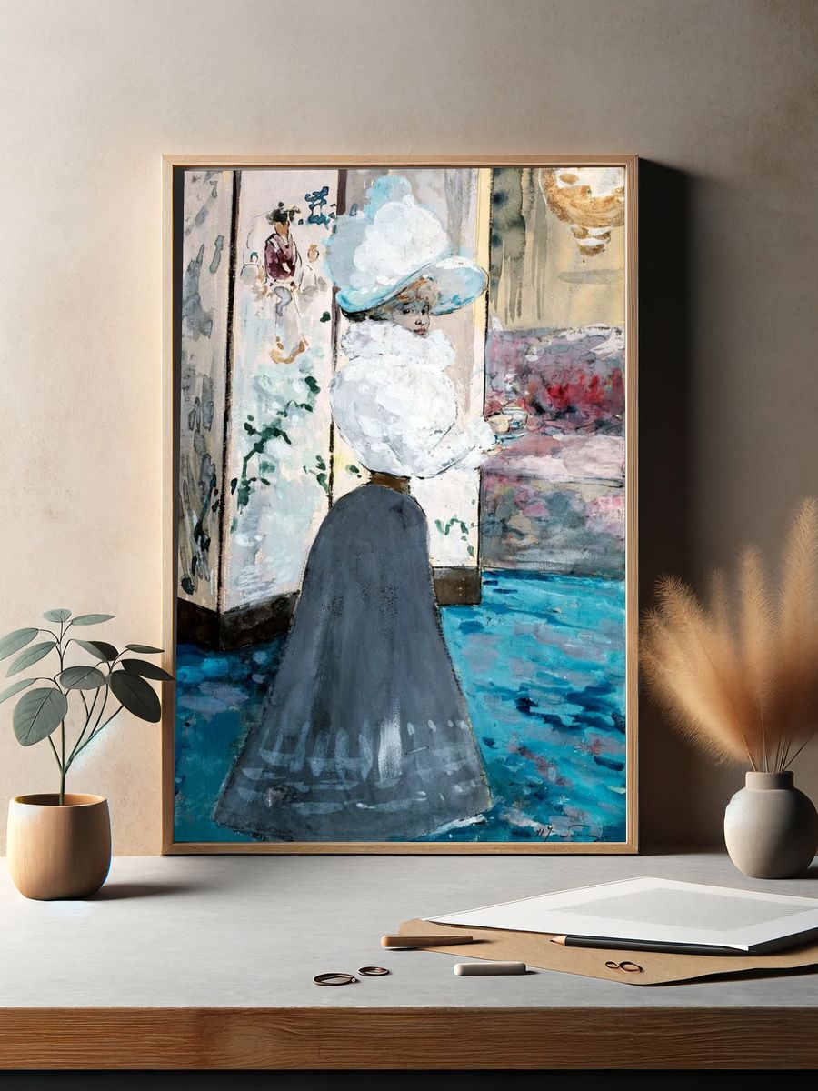 Elegant Woman in Blue — Fine Art Print. — room view 2