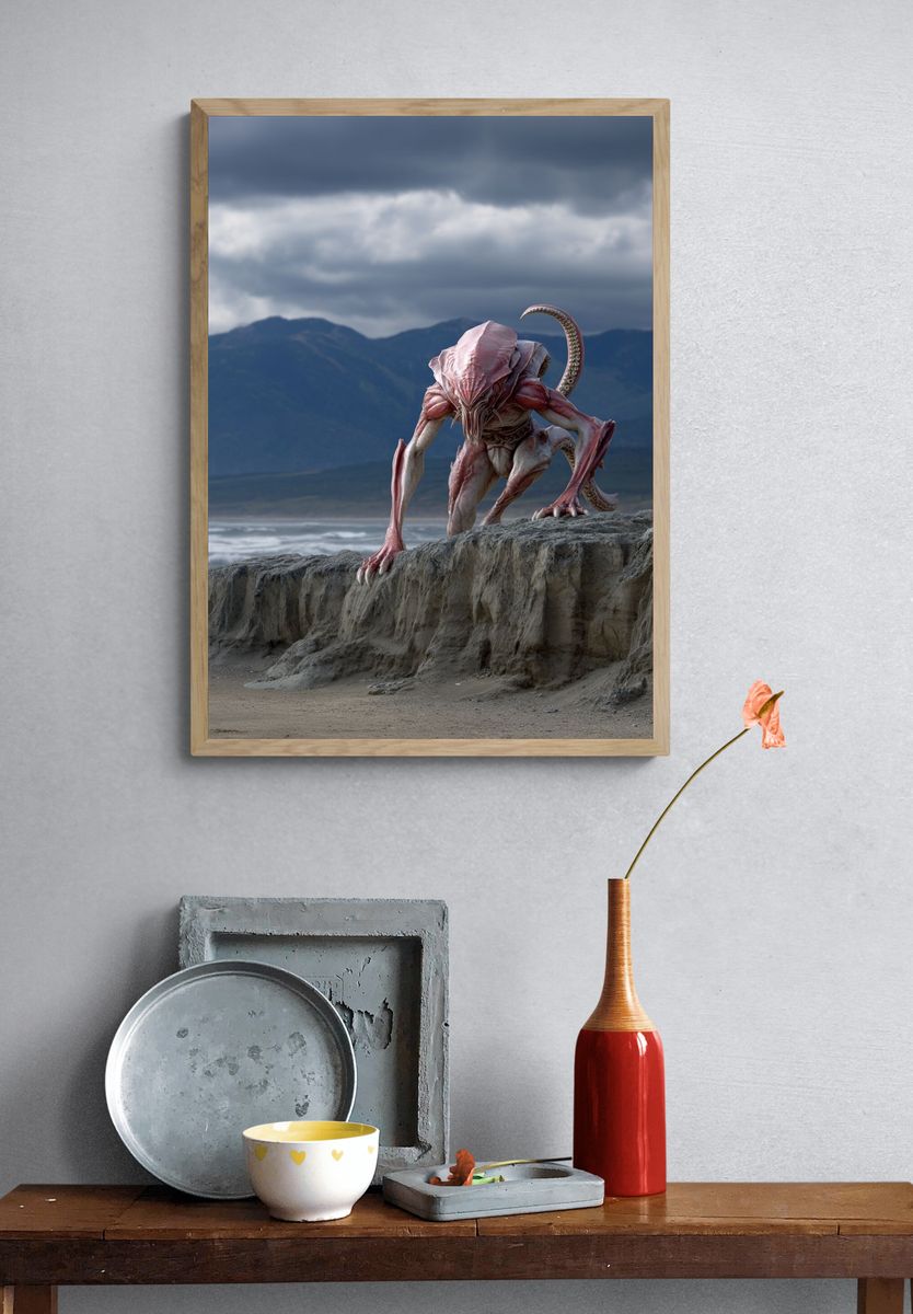 Alien Creature on the Shore — Fantasy Print. — room view 3