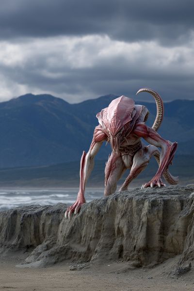 Alien Creature on the Shore — Fantasy Print. poster