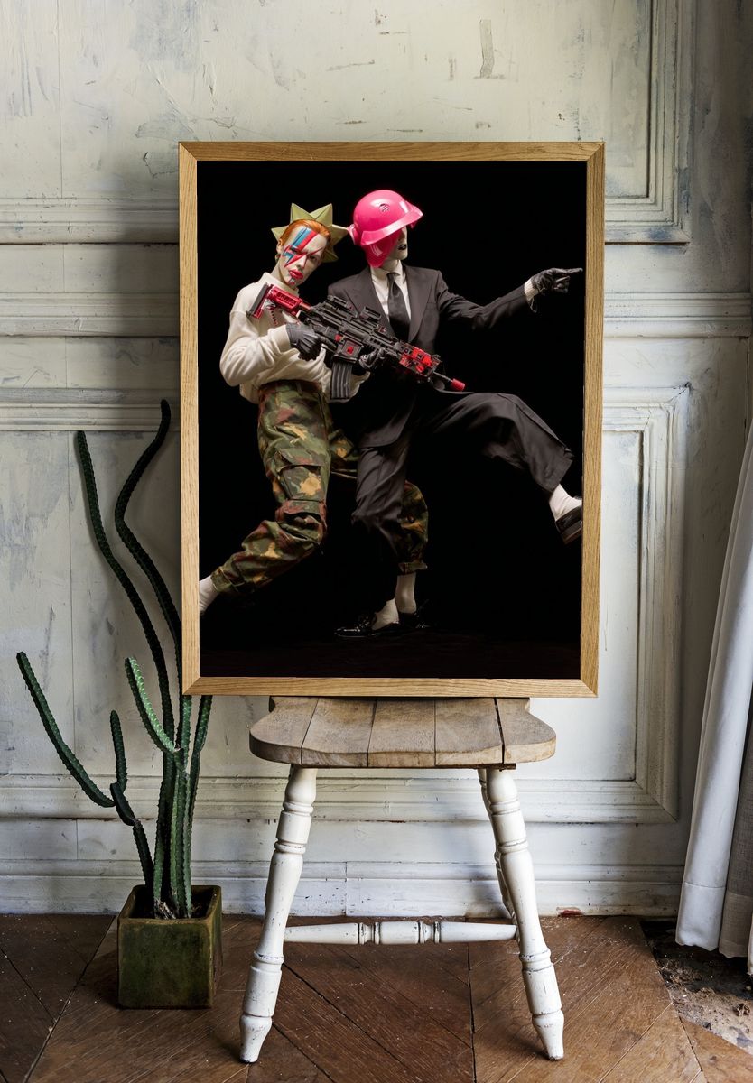 Stylish Duo with Gun — Contemporary Print. — room view 1