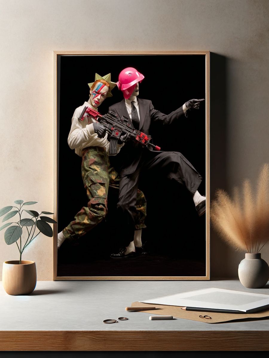 Stylish Duo with Gun — Contemporary Print. — room view 2
