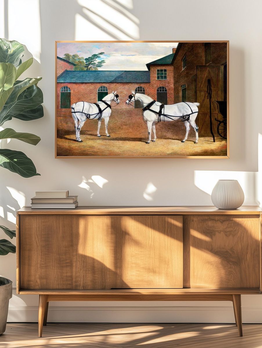 Two White Horses — Fine Art Print. — room view 3