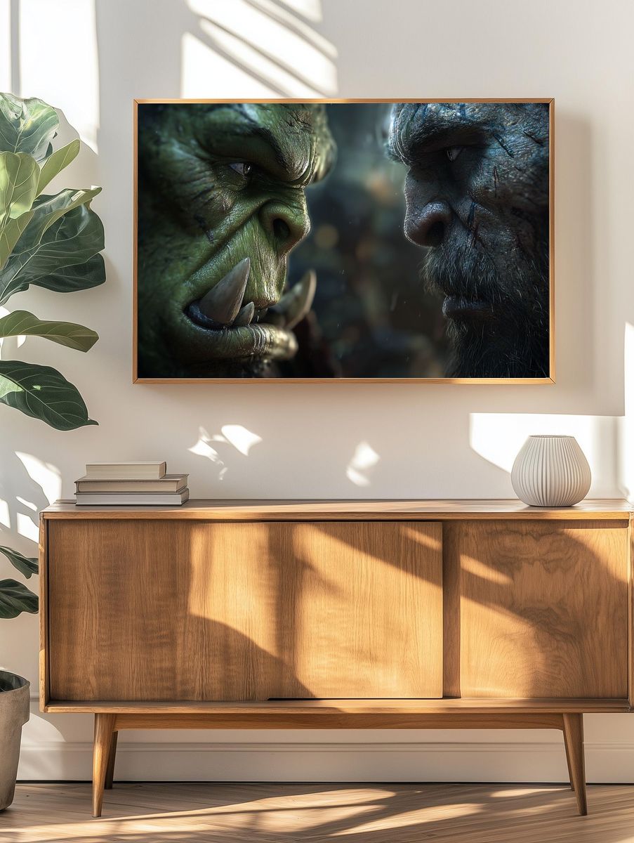 Epic Orc vs Human Face-Off — Fantasy Art Print. — room view 3