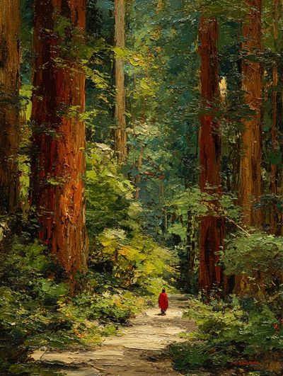 Red Cloak in Redwood Forest Print. poster print