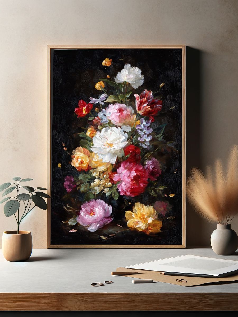 Luminous Floral Bouquet Oil Poster. — room view 2