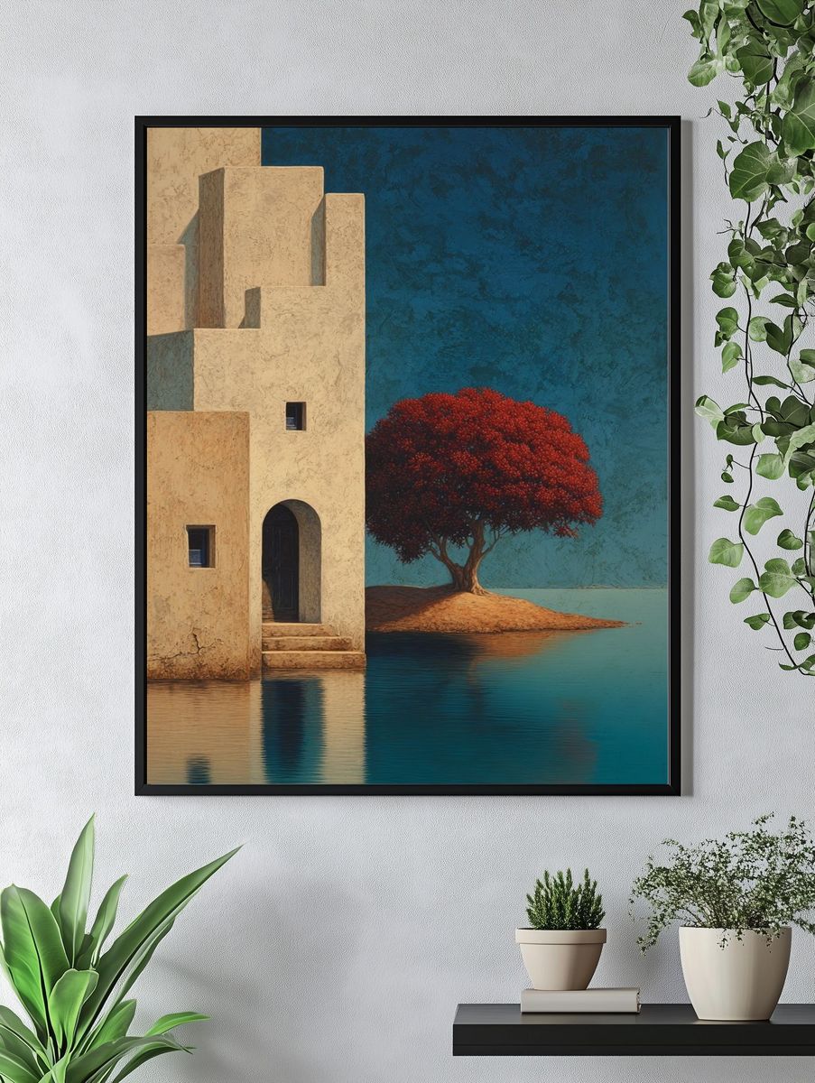 Red Tree by Water — Fine Art Print. — room view 4