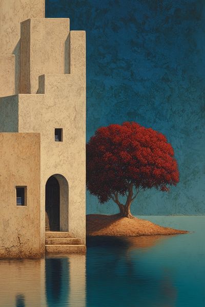 Red Tree by Water — Fine Art Print. poster print