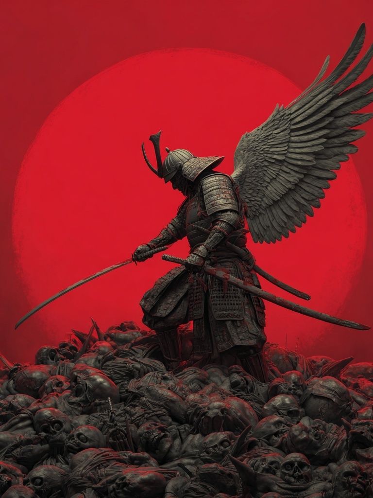 Samurai Warrior with Wings — Fine Art Print. poster — fine-art art